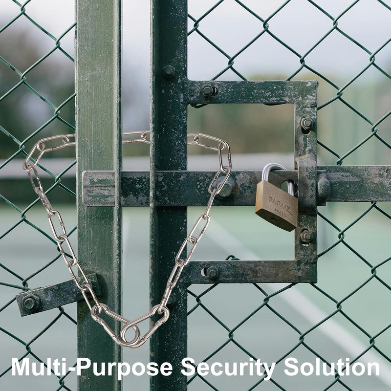 NICECRAFT Gate Chain Lock for Outdoor Fence 20 Inch Stainless Steel Gate Chain Link Lock with Carabiners Gate Chain Latches for Garden, Yard, Pet Cages, Horse Dog Goat Cow Farm Use, Silver - Image 5