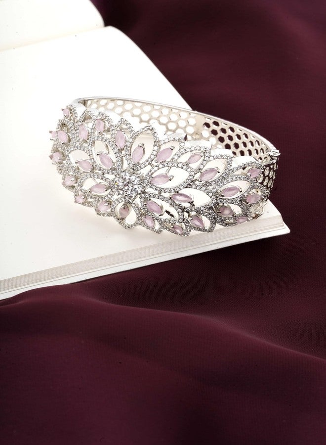 STYOLLO Stylish Silver Bracelet for Women and Girls | Elegant Hand Bracelet with Marquise Shaped American Diamonds Crystal Stones | Trendy Fashion Jewelry for Parties, Weddings, and Gift-(B4-Pink) - Image 2