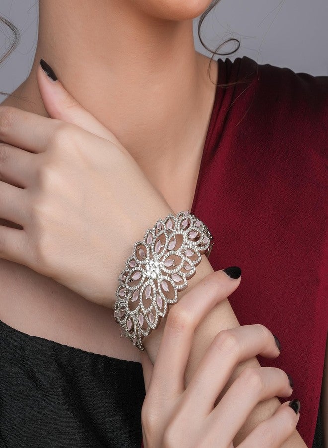 STYOLLO Stylish Silver Bracelet for Women and Girls | Elegant Hand Bracelet with Marquise Shaped American Diamonds Crystal Stones | Trendy Fashion Jewelry for Parties, Weddings, and Gift-(B4-Pink) - Image 4