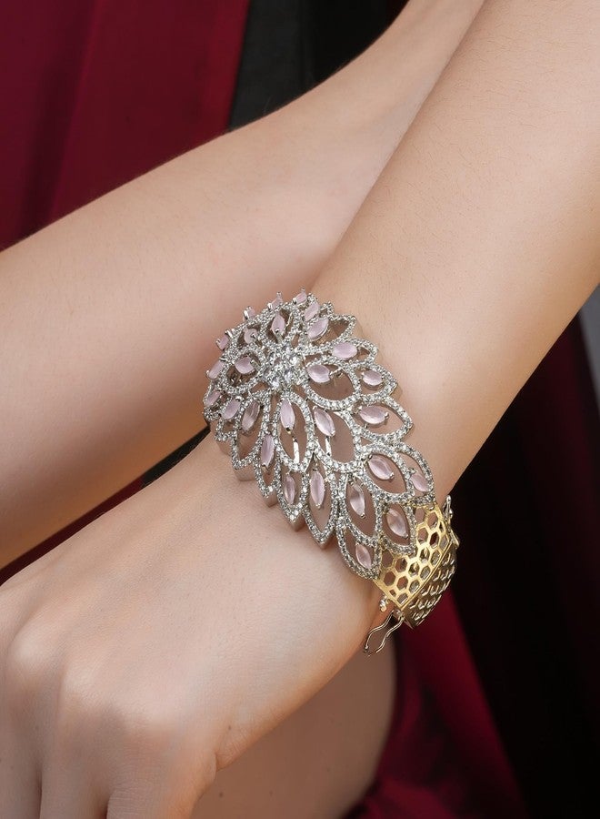 STYOLLO Stylish Silver Bracelet for Women and Girls | Elegant Hand Bracelet with Marquise Shaped American Diamonds Crystal Stones | Trendy Fashion Jewelry for Parties, Weddings, and Gift-(B4-Pink) - Image 5