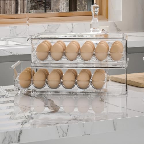 Ettori BPA Free Refrigerator Organizer Bins, Stackable Egg Holder, 18 Egg Tray - Image 2