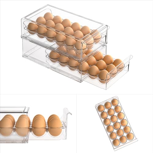 Ettori BPA Free Refrigerator Organizer Bins, Stackable Egg Holder, 18 Egg Tray - Image 4