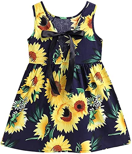 CM-Kid Girls Dress Kid Floral Sleeveless Sunflower Dresses Cotton Sundress Party Dresses for Girls 4-5 Years - Image 3