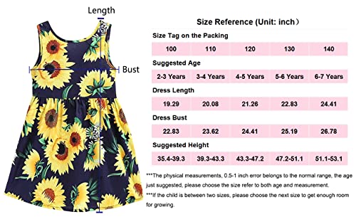 CM-Kid Girls Dress Kid Floral Sleeveless Sunflower Dresses Cotton Sundress Party Dresses for Girls 4-5 Years - Image 2