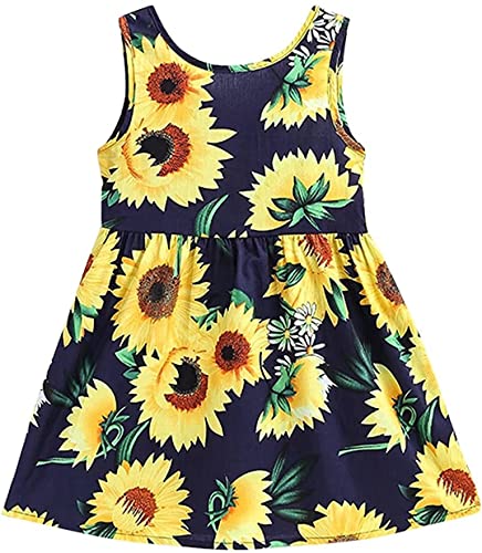 CM-Kid Girls Dress Kid Floral Sleeveless Sunflower Dresses Cotton Sundress Party Dresses for Girls 4-5 Years - Image 1