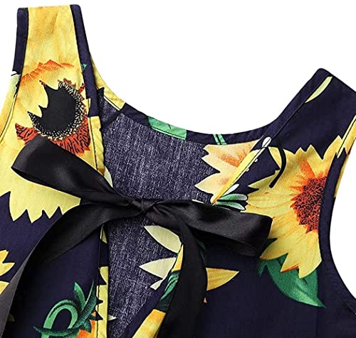 CM-Kid Girls Dress Kid Floral Sleeveless Sunflower Dresses Cotton Sundress Party Dresses for Girls 4-5 Years - Image 5