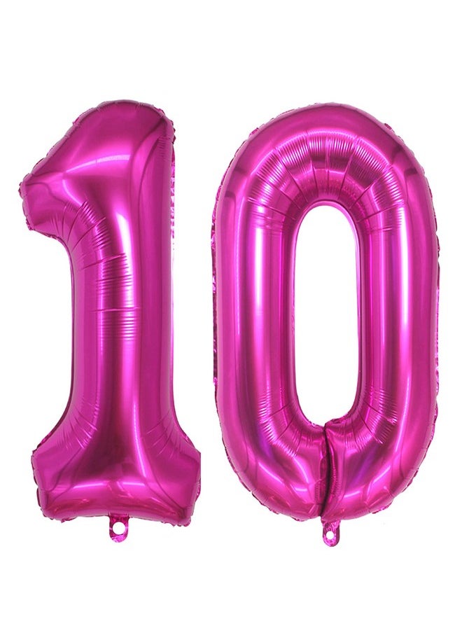JONHAMWELBOR 10 Balloon Number Hot Pink Jumbo Giant Big Large Number 10 Foil Mylar Balloons Sweet 10Th Birthday Party Anniversary Decorations Supplies For Girl Balloon 40 Inch  - Image 1