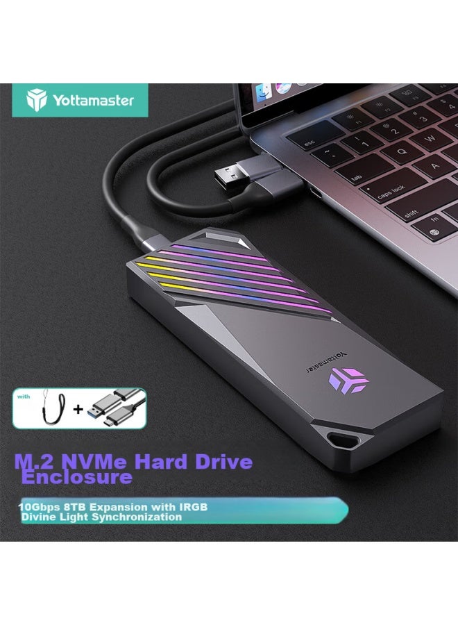 Yottamaster M.2 Hard Drive Enclosure, Nvme Portable Hard Drive Enclosure, Rgb Synchronized Light, Type-c 3.2 Interface, 10gbps External Case, Suitable For Black Myth: Wukong And Laptops - Image 1