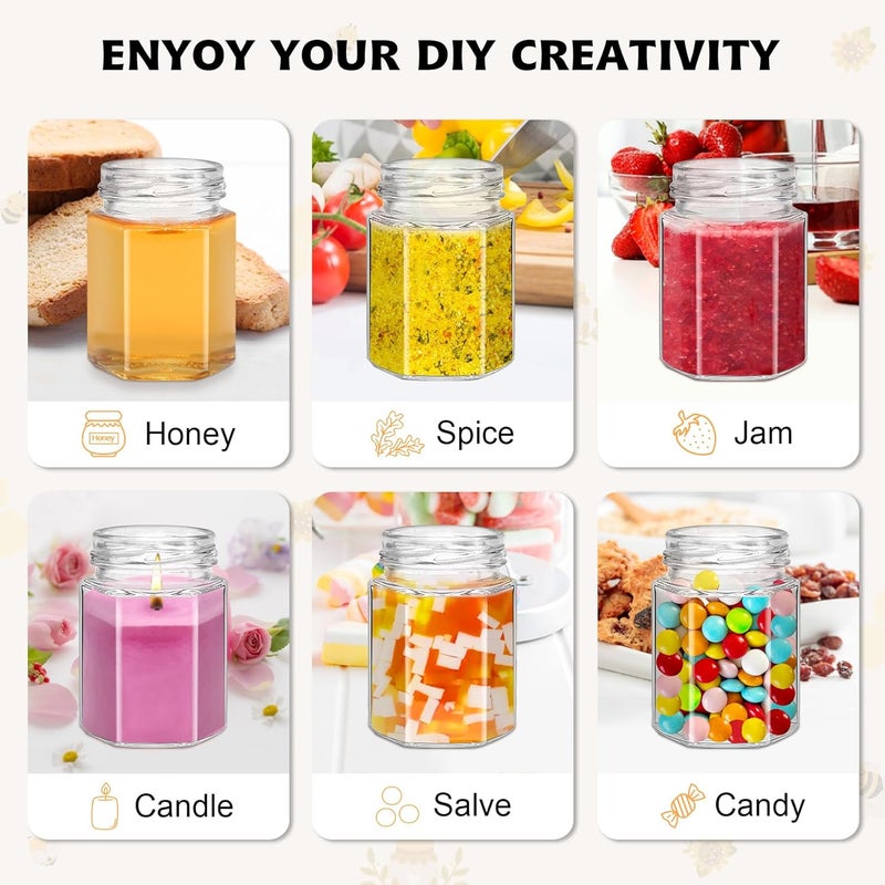 BGraceyy 35 Pack 4 oz Mini Hexagon Glass Honey Jars with Dippers, Gold Lids, Bee Stickers, Bee Charms, Gift Bags & Jute– Empty Small Honey Jars for Party Favors Bulk, Ideal for Baby Showers ＆ Weddings - Image 5