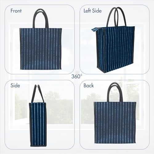 SHIBUI Eco-Friendly Canvas Lunch Bag with Tiffin Box Holder, Zipper Closure, and Reinforced Handle - Unisex. (Navy, 1) - Image 2