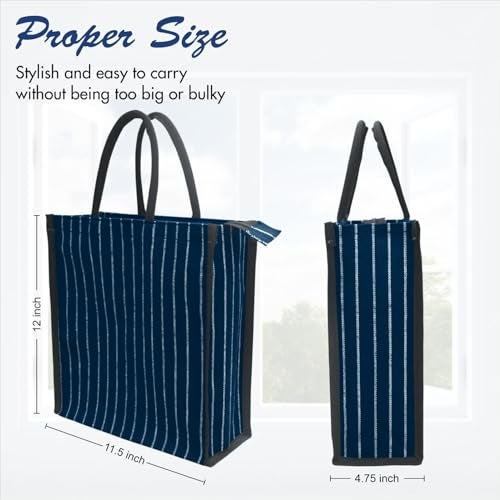 SHIBUI Eco-Friendly Canvas Lunch Bag with Tiffin Box Holder, Zipper Closure, and Reinforced Handle - Unisex. (Navy, 1) - Image 4