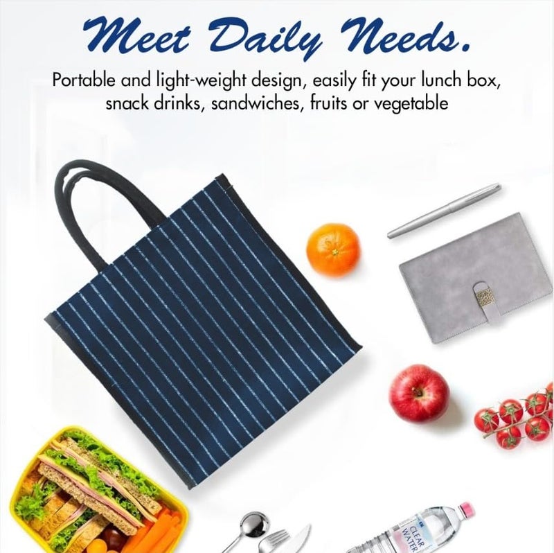 SHIBUI Eco-Friendly Canvas Lunch Bag with Tiffin Box Holder, Zipper Closure, and Reinforced Handle - Unisex. (Navy, 1) - Image 5