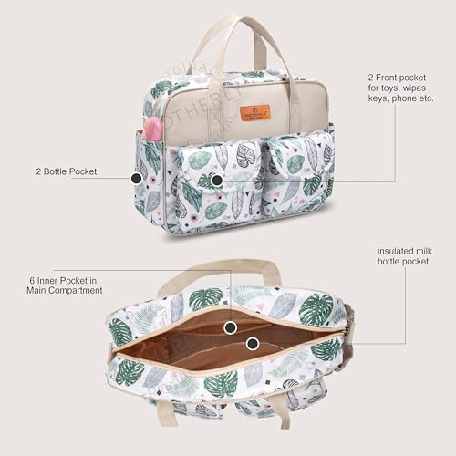 Motherly Grace Tote Diaper Bag for Mothers for Travel with Changing Mat and 6-Month Warranty | Maternity Hospital Bag for Newborn | Water-Resistant Baby Bag for mom -Green Leaf - Image 5