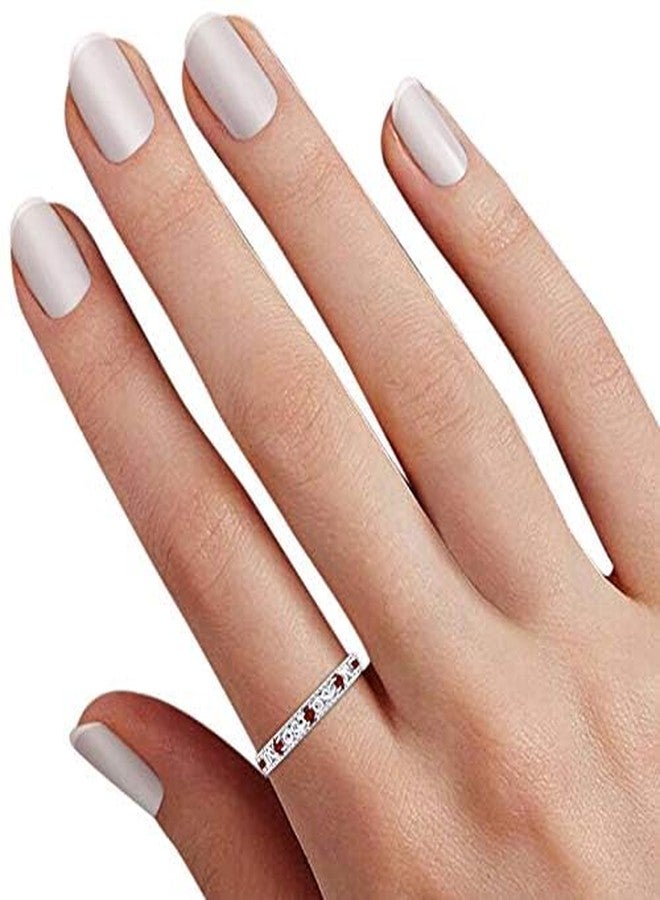 AFFY Filigree Eternity Wedding Band Ring for Women, Round Simulated Gemstone Garnet Stackable Promise Ring, 14K Yellow Gold Plated 925 Sterling Silver Band Width 3.5mm, Jewelry Gift for Her, Size-6 - Image 4