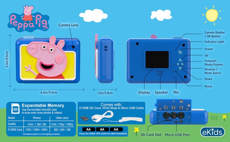 eKids Peppa Pig Kids Camera with SD Card, Digital Camera for Kids with Video Recording and Built-in Digital Stickers (Peppa Pig) - Image 2
