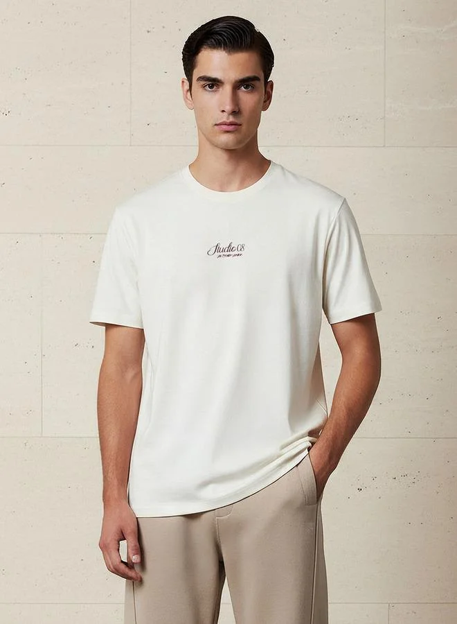 لي كوبر Lee Cooper Men Regular Fit Crew Neck Short Sleeve Printed T Shirt