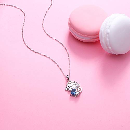 FLYOW 925 Sterling Silver Cute Animal Heart CZ Wise Monkey Hold Heart Charm Pendant Necklace Jewelry for Women Mom Friends Her, 18 inch - Image 5