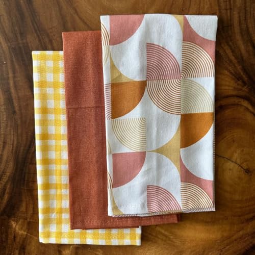 Oak & Lily Set of 3 Kitchen Napkins | Dish Towels | 100% Cotton | Premium European Quality | Washable, Large Size (40 * 60cm) Kitchen Cloth for Roti, Cleaning, Drying, Wiping | Rust Print - Image 5