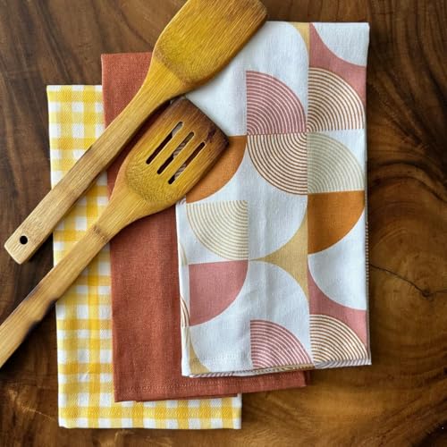 Oak & Lily Set of 3 Kitchen Napkins | Dish Towels | 100% Cotton | Premium European Quality | Washable, Large Size (40 * 60cm) Kitchen Cloth for Roti, Cleaning, Drying, Wiping | Rust Print - Image 2