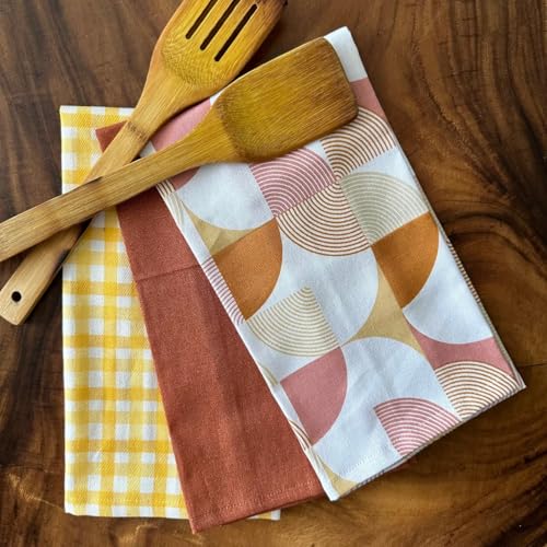 Oak & Lily Set of 3 Kitchen Napkins | Dish Towels | 100% Cotton | Premium European Quality | Washable, Large Size (40 * 60cm) Kitchen Cloth for Roti, Cleaning, Drying, Wiping | Rust Print - Image 1