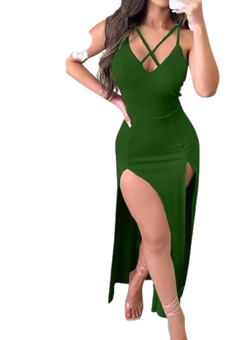 MANIKAN Women's long lycra dress with a slit on both sides 