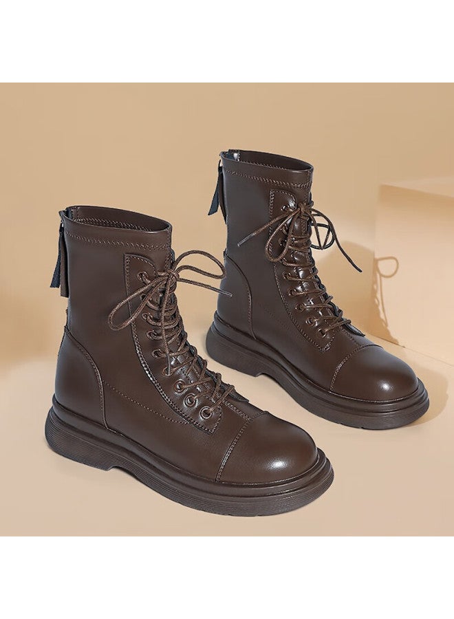 Daphne Vintage Versatile Women's Martin Boots Autumn Winter Thick Sole British Style Ankle Boots Brown Size 40 - Image 3