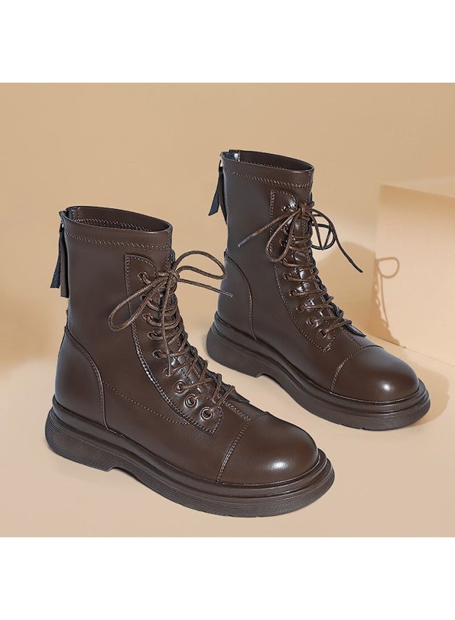 Daphne Vintage Versatile Women's Martin Boots Autumn Winter Thick Sole British Style Ankle Boots Brown Size 40 - Image 4