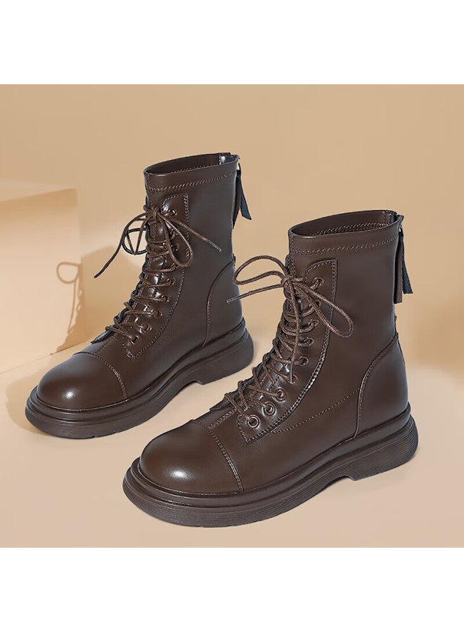 Daphne Vintage Versatile Women's Martin Boots Autumn Winter Thick Sole British Style Ankle Boots Brown Size 40 - Image 1