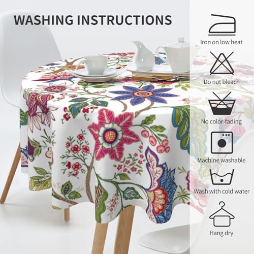 Sorktse Colorful Boho Floral Tablecloth Round 70 Inch Vintage Spring Summer Watercolor Flowers Table Cloth Polyester Fabric Bohemian Flowers Table Cover for Kitchen Holiday Party Dining Picnic Outdoor Decor - Image 4