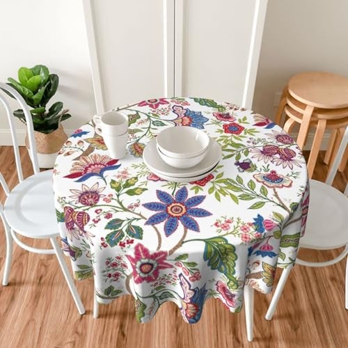 Sorktse Colorful Boho Floral Tablecloth Round 70 Inch Vintage Spring Summer Watercolor Flowers Table Cloth Polyester Fabric Bohemian Flowers Table Cover for Kitchen Holiday Party Dining Picnic Outdoor Decor - Image 5