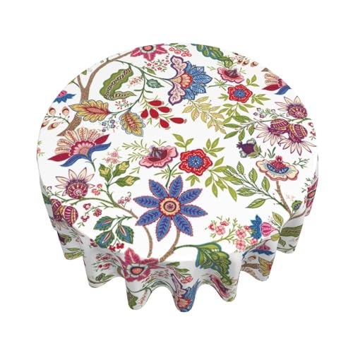 Sorktse Colorful Boho Floral Tablecloth Round 70 Inch Vintage Spring Summer Watercolor Flowers Table Cloth Polyester Fabric Bohemian Flowers Table Cover for Kitchen Holiday Party Dining Picnic Outdoor Decor - Image 3