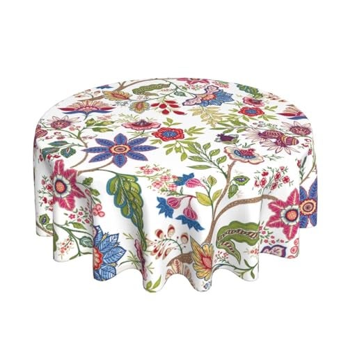 Sorktse Colorful Boho Floral Tablecloth Round 70 Inch Vintage Spring Summer Watercolor Flowers Table Cloth Polyester Fabric Bohemian Flowers Table Cover for Kitchen Holiday Party Dining Picnic Outdoor Decor - Image 1