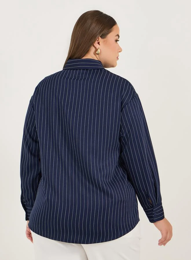 Styli Plus Size Oversized Striped Long Sleeve Shirt