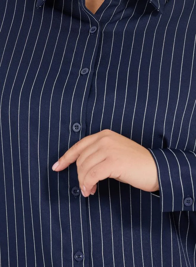 Styli Plus Size Oversized Striped Long Sleeve Shirt