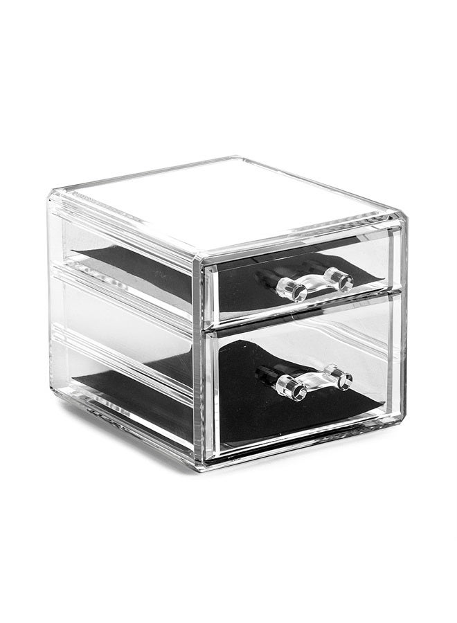 BINO سلسلة مانهاتن منظم درج مكياج أكريليك - 2 درج صغير | منظمات تخزين الجمال الشفافة | درج مستحضرات التجميل والمكياج | تنظيم المنزل | درج إكسسوارات المجوهرات والتسريحة