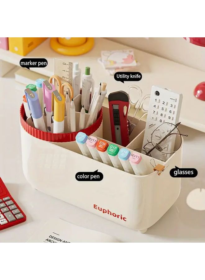 Red Pencil Holder Large Capacity Stationery Organizer Desk Storage Box - Image 2
