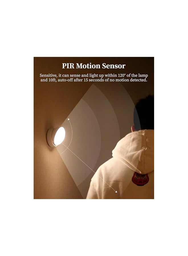 بيتينو مصباح ليلي لاصق، مصباح ليلي بطارية قابلة للشحن، مصباح LED صغير بحساس حركة يدور 360°، مصباح جداري لغرفة النوم، الخزانة، المطبخ، الرواق، المدخل (ضوء دافئ) - Image 4