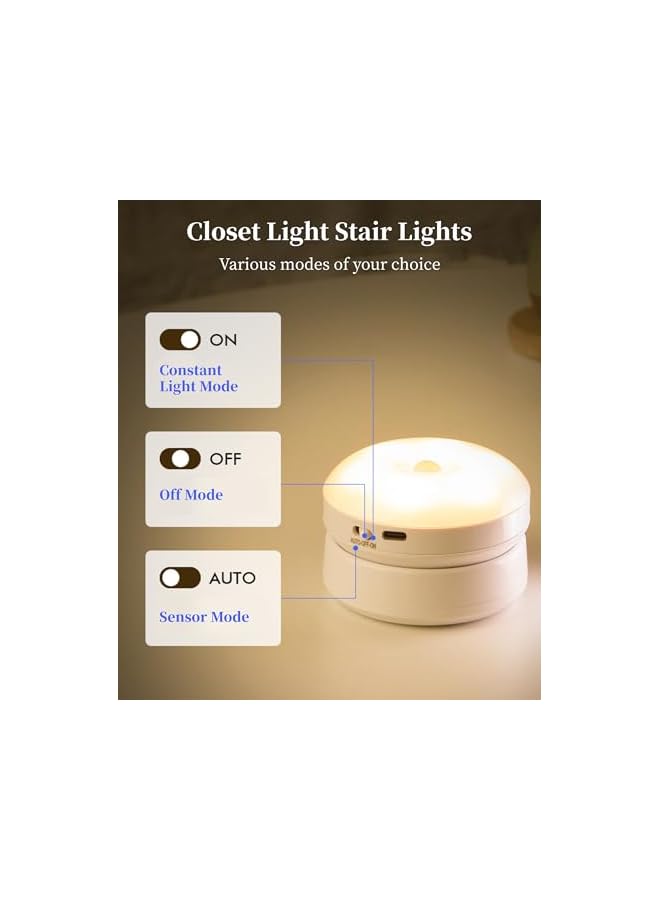 بيتينو مصباح ليلي لاصق، مصباح ليلي بطارية قابلة للشحن، مصباح LED صغير بحساس حركة يدور 360°، مصباح جداري لغرفة النوم، الخزانة، المطبخ، الرواق، المدخل (ضوء دافئ) - Image 3