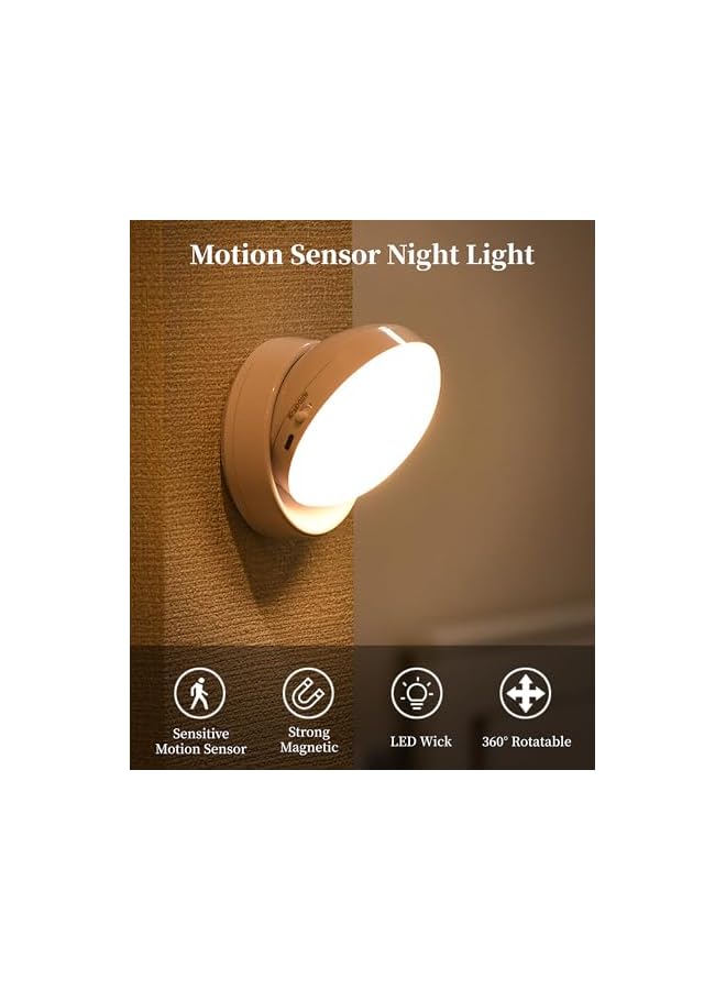 بيتينو مصباح ليلي لاصق، مصباح ليلي بطارية قابلة للشحن، مصباح LED صغير بحساس حركة يدور 360°، مصباح جداري لغرفة النوم، الخزانة، المطبخ، الرواق، المدخل (ضوء دافئ) - Image 2