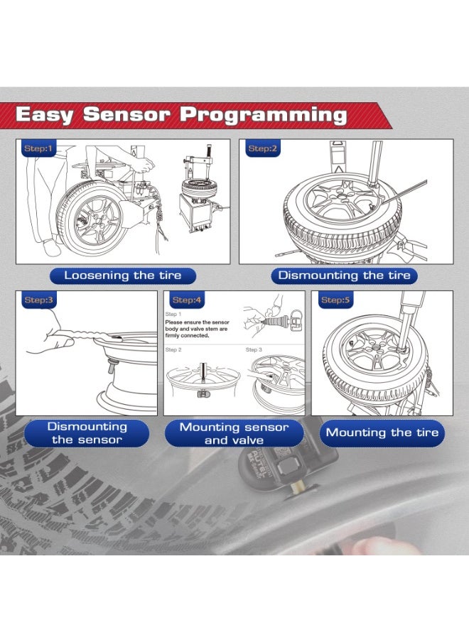 أوتل مستشعر Autel TPMS MX، مستشعر استبدال الإطارات ثنائي التردد 315 ميجا هرتز + 433 ميجا هرتز لجميع السيارات، نفس مستشعر OE، مستشعر نظام مراقبة الضغط قابل للاستنساخ بنسبة 100% (صمام مطاطي، ضغط، قطعة واحدة)  - Image 4