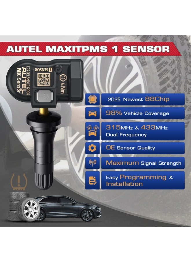 أوتل - مستشعر Autel TPMS MX، مستشعر استبدال الإطارات ثنائي التردد 315 ميجا هرتز + 433 ميجا هرتز لجميع السيارات، نفس مستشعر OE، مستشعر نظام مراقبة الضغط قابل للاستنساخ بنسبة 100% (صمام مطاطي، ضغط، قطعة واحدة) - Image 1