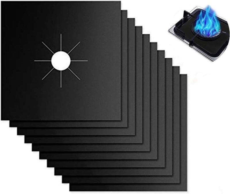 Forlivese Reusable Gas Stove Burner Covers - 10 Pack Upgrade Double Thickness 0.2mm Non-Stick Stovetop Burner Liners Gas Range Protectors Size 10.6" x 10.6" Cuttable Dishwasher Safe Easy to Clean Foldable - Image 1
