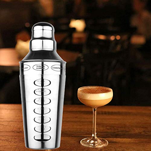 STEREN IMPEX Steren | Stainless Steel Cocktail Shaker, 8 Drink Recipe Guide with Built-in Bartender Strainer & Peg Measurer (30 & 60 ml) - Small, 750 ml - Image 4