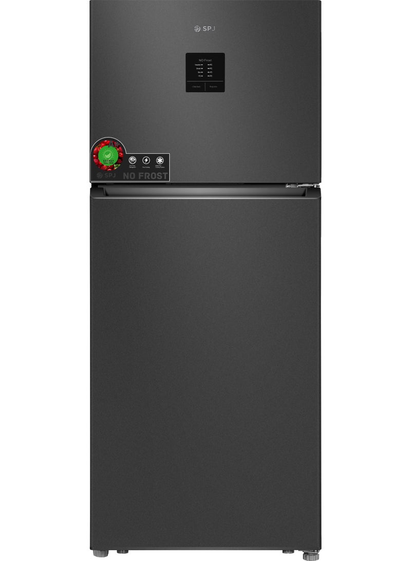 SPJ 420L Top Mount Refrigerator Double Door, Total No Frost, Inverter Compressor, Fast Cooling, LED Display, Low Noise, Adjustable Shelves, Dark Silver - Image 1