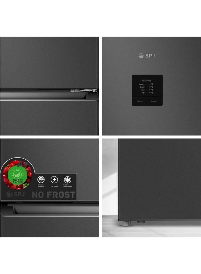 SPJ 420L Top Mount Refrigerator Double Door, Total No Frost, Inverter Compressor, Fast Cooling, LED Display, Low Noise, Adjustable Shelves, Dark Silver - Image 4
