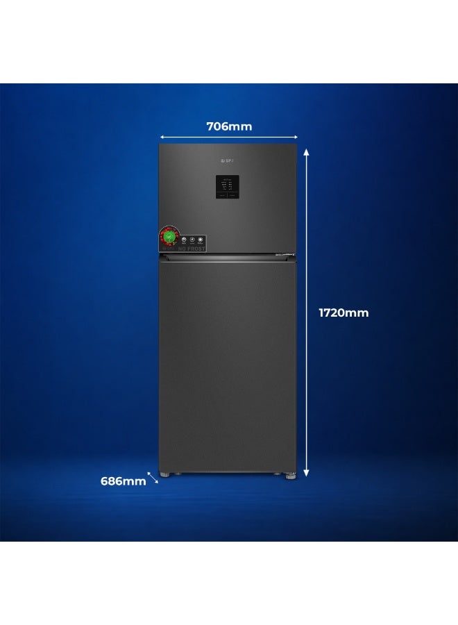 SPJ 420L Top Mount Refrigerator Double Door, Total No Frost, Inverter Compressor, Fast Cooling, LED Display, Low Noise, Adjustable Shelves, Dark Silver - Image 5