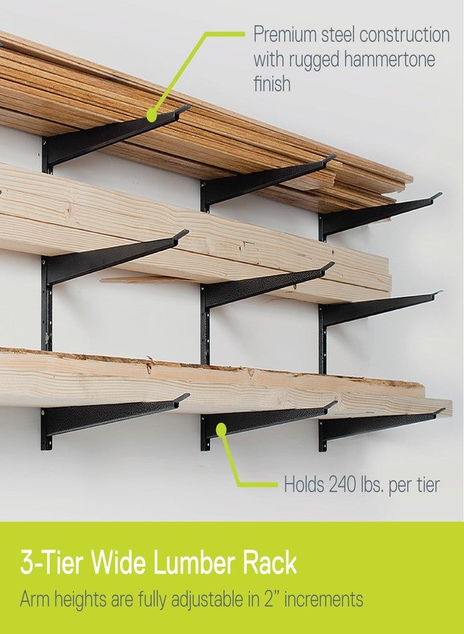 Delta Heavy Duty Lumber Storage Rack by Delta Cycle, Holds Up To 720 lbs - 3-Tier Wide Wood Storage Rack With Fully Adjustable Arms - Steel Construction Storage Solution For Garage, Basement & Pantry - Image 2
