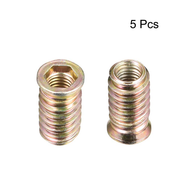 uxcell Wood Furniture M10x30mm Threaded Insert Nuts Interface Hex Socket Drive 5pcs - Image 2
