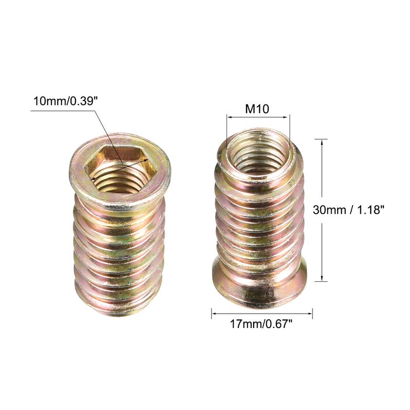 uxcell Wood Furniture M10x30mm Threaded Insert Nuts Interface Hex Socket Drive 5pcs - Image 3