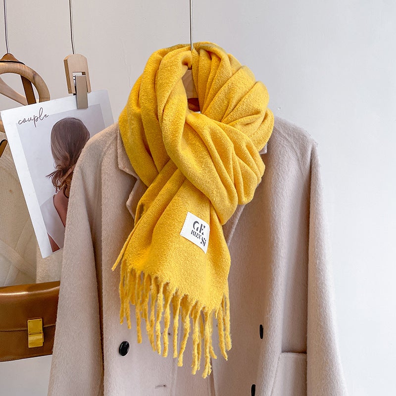 New Trendy Solid Casual Scarf Unisex Thickened Shawl 2#Lemon yellow
